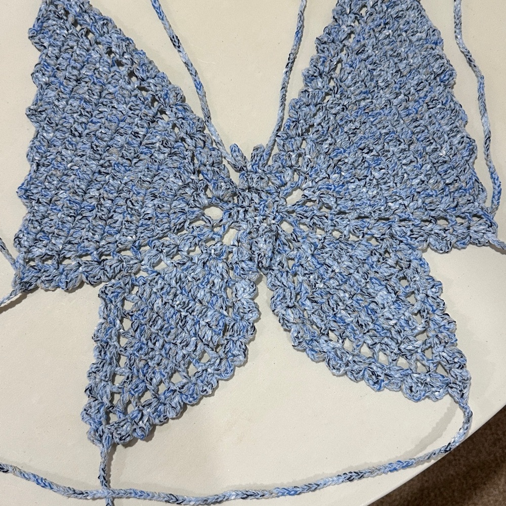 ice blue butterfly crochet top unique design